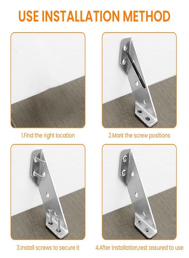 NETZILLA مجموعة NETZILLA من 10 قطع من دعامات الرفوف مع 60 برغي، موصل زاوية أثاث بسماكة 2 مم، دعامة زاوية من الفولاذ المقاوم للصدأ، دعامة زاوية شديدة التحمل للألواح الخشبية، أعمال النجارة، والحرف اليدوية - Image 4